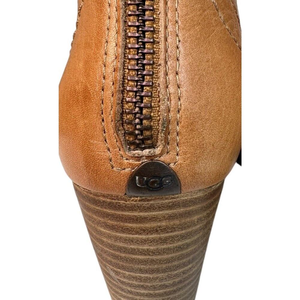 UGG Charlotte Perforated Tan Leather Cowgirl Ankle Booties Zip Back Sz 7 EU 38 - Picture 9 of 13